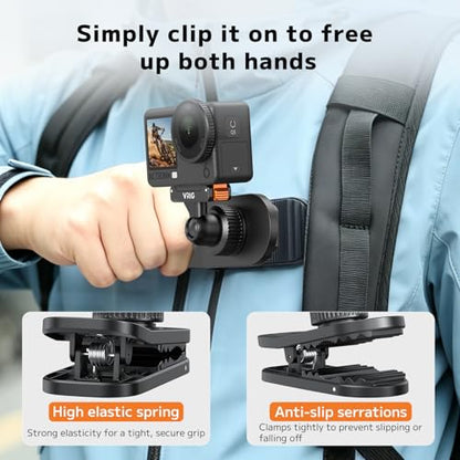 VRIG Backpack Strap Mount for Action Camera, 360 Backpack Shoulder Clamp Mount with Quick-Release Adapter for DJI Osmo Action 6/5 Pro/ 4/3/ Osmo Nano (AC-99 Osmo-Action Base) - size: AC-99 Osmo-action base