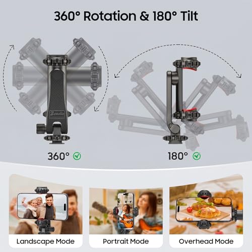 Zeadio Universal Phone Tripod Mount, Cell Phone Holder Clamp with Dual Rotatable Cold Shoe, 360° Rotation & 180° Tilt for Camera Hot Shoe, Vlogging, Video Recording - style: Cold-shoe Version