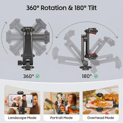 Zeadio Universal Phone Tripod Mount, Cell Phone Holder Clamp with Dual Rotatable Cold Shoe, 360° Rotation & 180° Tilt for Camera Hot Shoe, Vlogging, Video Recording - style: Cold-shoe Version