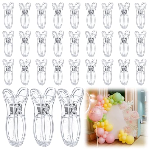 30 Pack Balloon Arch Clips Plastic Transparent Backdrop Spring Clamps 2 Inch Clear Clips for Balloon Arch Kit Birthday Decoration Crafts Woodworking Photography Studios