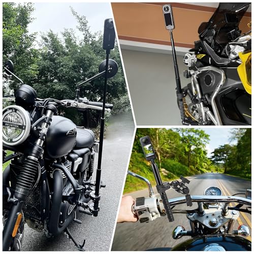 PULUZ Double Clamp Motorcycle Mount Kit for Insta360 X4 X3 X2 GO 3 One RS Camera, Bike Handlebar Mount Bundle with 59" Invisible Selfie Stick Telescopic for Moto Bicycle Riding Records - style: Double Camera Mount Kit