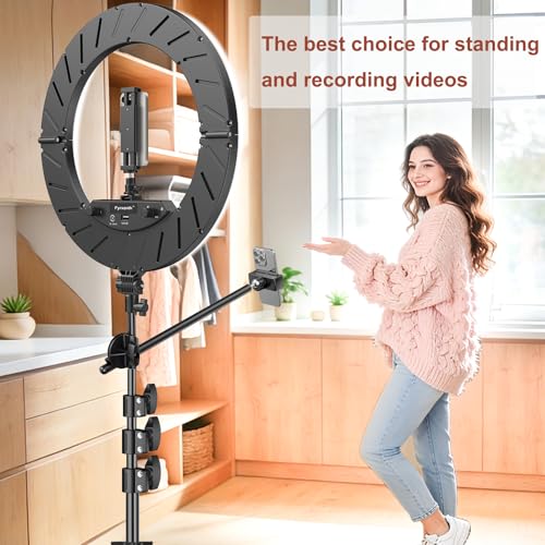 Ring Light 18" with Stand, 55w 6700K LED Light,63" Tripod,Multi-Angle Adjustable Phone Stand, for iPhone and Android Phones, CRI95, Suitable for YouTube, TikTok, Selfies (Black, 18") - color: black