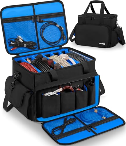 IBVIVIC DJ Cable File Bag with 6 Detachable Dividers High Capacity Gig Cable Bag for Cords,DJ Gear,Sound Instrument and Accessories, Blue - color: Blue Black, size: 14L x 12W x 10H inch