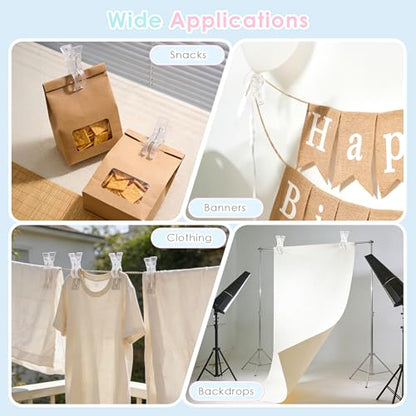 RELBRO Spring Clamps, 3.5 Inch Clear Plastic Clips for Balloon Arch Backdrop Craft Decoration Projects, Invisible Design, 10 Pcs