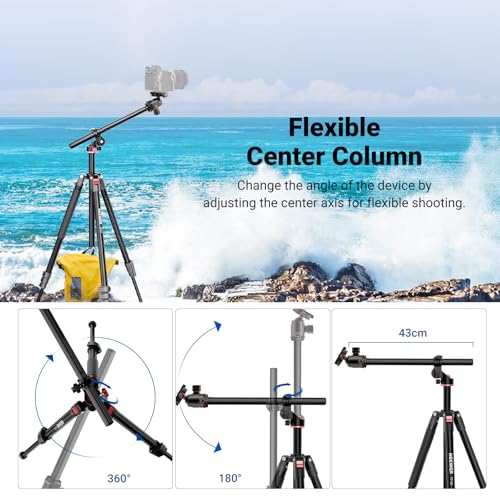 NEEWER 90 Inch Tall Overhead Horizontal Camera Tripod Monopod with Ball Head & Flexible Center Column, Metal DSLR Video Travel Stand, Arca Type QR Plate & Inverted Legs, Max Load 10 kg / 22 lbs, TP63