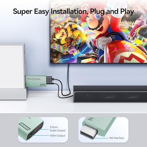 GANA Wii to HDMI Converter Adapter with Hdmi Cable Connect Wii Console to HDMI Display in 1080p Output Video with 3.5mm Audio Supports All Wii Display Modes Turquoise - color: wii to hdmi Turquoise