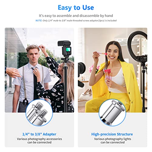 NEEWER Pack of 3 Standard 1/4 to 3/8 Inch Metal Converter Thread Adapter Spigot Stud for Studio Light Stand, Hotshoe/Coldshoe Adapter, Ball Head, Wireless Flash Receiver, Trigger - ST23 - style: ST23