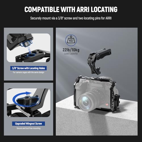 NEEWER Camera Top Handle with 3/8" Wing Screw & Locating Pins for ARRI, Nonslip Silicone Grip with 1/4" & 3/8" Threads, Cold Shoes, Compatible with SmallRig Camera Cage Accessories, CA107 - style: CA107