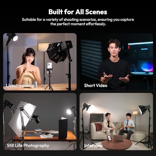 ULANZI 100W RGB Portable LED Video Light w DC Power Adapter, 88.8Wh Build-in Battery Metal Mini Adjustable Color Temperature COB Continuous Output Lighting Handheld Spotlight 2700K-6500K for Video