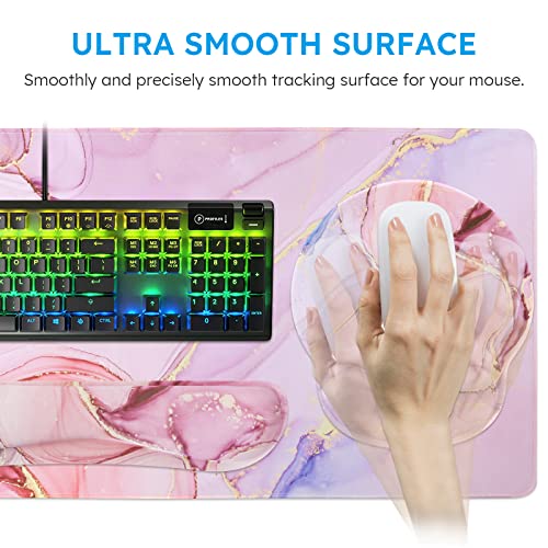 iCasso Desk Mat, Gaming Mouse Pad Wrist Support Set,4in1 XXL Large Mousepad + Keyboard Wrist Rest+Mouse Wrist Rest+Coaster Set with Ergonomic Design for Home Office Table Computer-Glitter Marble - color: Glitter Marble