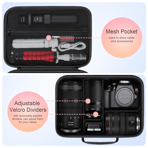 Case for Canon T7/ R100/ KODAK AZ528/ Sony ZV-E10/ Alpha 6700/ A6400 Camera | Canon T7/ R100/ KODAK AZ528/ Sony ZV-E10/ Alpha 6700/ A6400 Camera Carrying Case, Lens Accessories Hard Travel Bag, Black - color: Dark Black