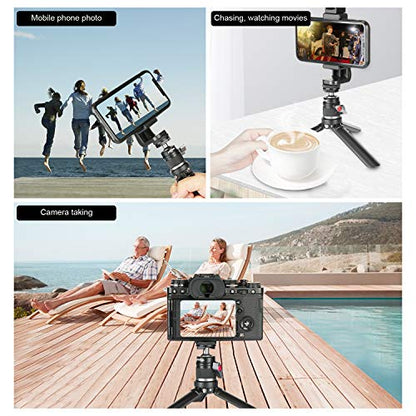 Mini Ball Head with 1/4" Hotshoe Mount Adapter 360 Degree Rotatable Aluminum Tripod Head for DSLR Cameras HTC Vive Tripods Monopods Camcorder Light Stand - size: 1/4" & 3/8"ColdShoe