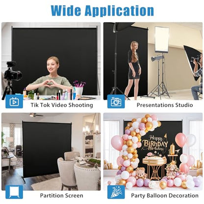 Black Photography Backgroud/Backdrop –Width Adjustable Thick & Opaque Fabric for Studio, Party, or Video Backdrop– Perfect for Single Panel Room Divider/Privacy Screen (Black, 6FT X 6FT) - color: Black