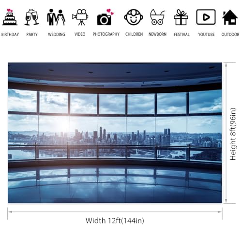 12x8ft Business Office Window Backdrop Modern City View Office Video Conference Photography Background Home Office Indoor Decor Banner Adult Man Woman Artistic Portrait Photo Studio Prop - size: 12x8ft