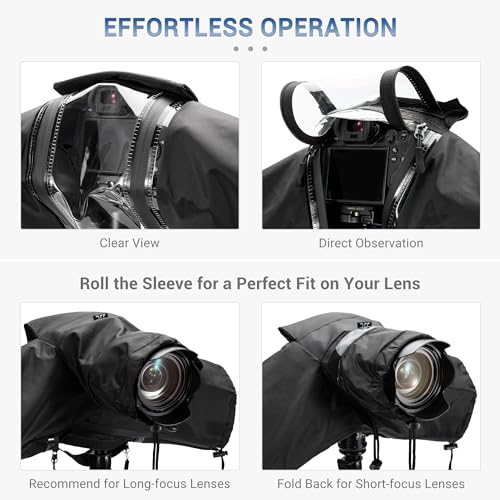 Mirrorless Camera Rain Cover with Openable Viewing Window & Strap Mountable Design Waterproof Camera Rain Coat for Sony A7RVI A7R VI V A7IV Canon EOS R6M2 R5M2 R8 R7 Rp for Nikon Z6III II Z7II Z8 Z50 - color: BLACK(Upgraded)