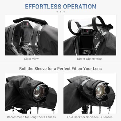 Mirrorless Camera Rain Cover with Openable Viewing Window & Strap Mountable Design Waterproof Camera Rain Coat for Sony A7RVI A7R VI V A7IV Canon EOS R6M2 R5M2 R8 R7 Rp for Nikon Z6III II Z7II Z8 Z50 - color: BLACK(Upgraded)