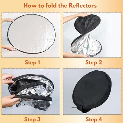 2 in 1 Photo Collapsible Photography Reflector 24'' Portable Camera Panel for Studio Outdoor Lighting Indoor Shooting, Video Portraint Photography Diffuser, White and Silver Reflector for Selfies