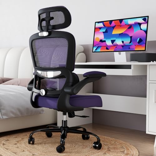 TRALT Office Chair Ergonomic Desk Chair, 330 LBS Home Mesh Office Desk Chairs with Wheels, Comfortable Gaming Chairs (1, Violet) - color: Violet