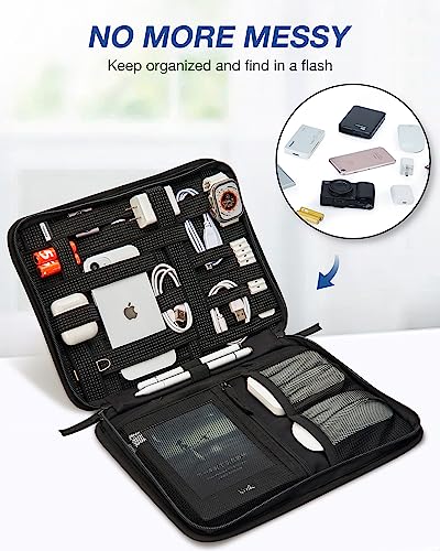 BAGSMART Water-Resistant Tech Organizer Bag for Electronics Accessories, Travel Storage Case Compatible with 12.9" Tablet, Charging Cable, Power Bank, Earphone, Grey