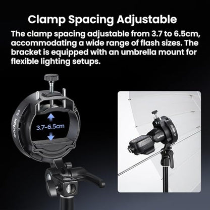 GODOX S3 Speedlite Bracket, 𝐆𝐨𝐝𝐨𝐱 𝐒𝟐 𝐔𝐩𝐠𝐫𝐚𝐝𝐞, Adjustment Angle±90°,Umbrella Hole, Bowens Mount Holder for Godox AD200Pro II AD300Pro II AD200Pro V1 V100 V1Pro AD300Pro AD100Pro etc.