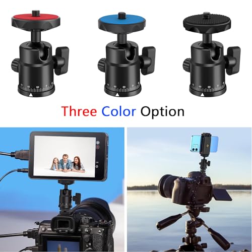 Universal 1/4" Swivel Mini Ball Head Screw Tripod Mount with Hot Shoe Mount, EszkozTA 360° Panoramic Rotating Mount Base Adapter for DSLR Cameras HTC Vive Tripods Monopods Light Stand - color: Red