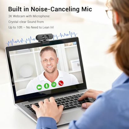 Hprosper 2K Webcam with Microphone, Automatic Light Correction & Privacy Cover, Wide Angle USB Camera for PC, Laptop, Mac, Zoom, Gaming, Streaming, Conference Room, Video Conferencing