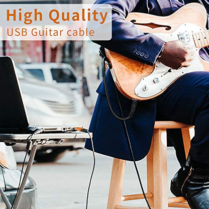 USB Guitar Cable 10Ft, USB Guitar Interface Male to 6.35mm 1/4 inch Gold-Plated TS Mono Plug,Recording Cable Compatible with PC, Mac, Xbox, PS4, PS3,PS2 - color: Black 2