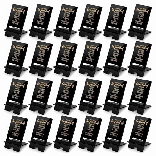 24 Pack Acrylic Phone Stands Bulk – Motivational Desk Accessories with Charging Port – Employee Appreciation Gifts for Coworkers, Staff, Nurses, Teachers (Black) - color: Black