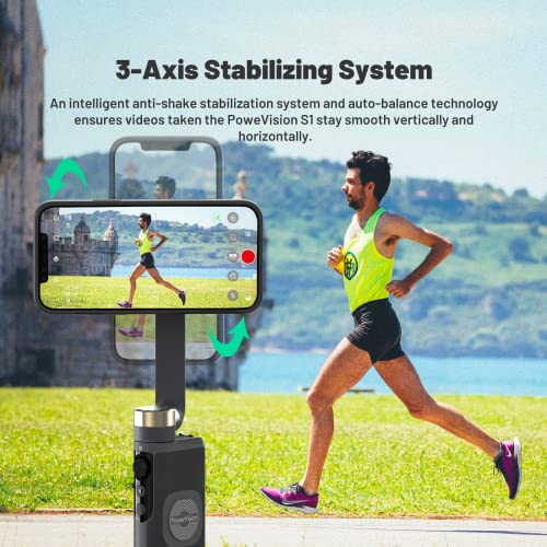 PowerVision S1,Smartphone Gimbal - Portable, Wireless Charging, 3-Axis Stabilization, Face Tracking, Gesture Control, Anti-Shake, Compatible with YouTube/TikTok/Vlogging (Car Mount Kit, Blue)