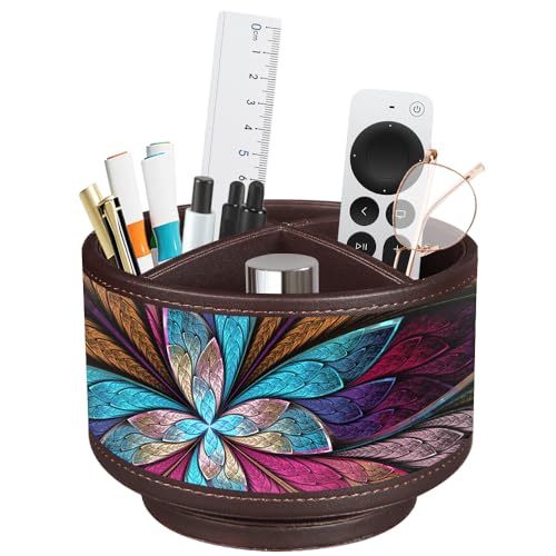 TV Remote Control Holder for Table, 360 Swivel Pen Holder for Desk Organizers and Accessories, Nightstand Organizer Caddy for Media Controllers/Office Supplies, Bedside Decorations for Living Room - color: Fractal Flower
