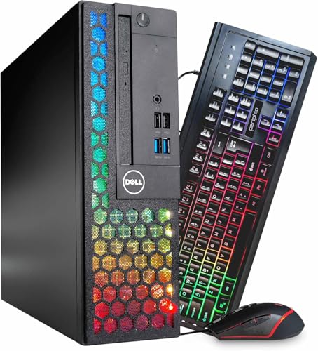 Dell Optiplex Computer PC w/RGB Lighting | Windows 11 Pro | Ultra Fast Intel i5-8500 | 16GB RAM 1TB SSD | New Dual 24" LCDs | RGB Speakers + Webcam | 5G WiFi + BT (Renewed) - style: Office Dual LCD Bundle