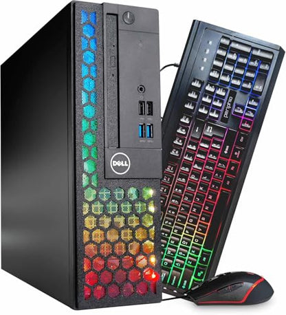 Dell Optiplex Computer PC w/RGB Lighting | Windows 11 Pro | Ultra Fast Intel i5-8500 | 16GB RAM 1TB SSD | New Dual 24" LCDs | RGB Speakers + Webcam | 5G WiFi + BT (Renewed) - style: Office Dual LCD Bundle