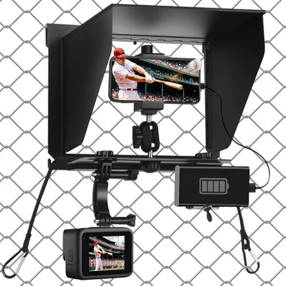 Cell Phone Fence Mount with Shade, Game Changer Mounting kit for iPhones, Mevo Start, GoPro, Insta 360 and Other Action Cameras, for Recording Baseball,Softball and Tennis Games(Matte Black)