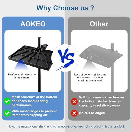 Aokoe Microphone Stand Tray with Crab Clamp Suitable for Music Stand, Mic Stand, Attention Table