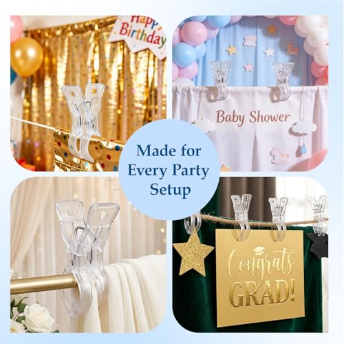 Voyzoz 10 Pack Clear Spring Clamps, 3.5 Inch Plastic Balloon Arch Clips for Backdrop Stand, Birthday Party Decoration, Crafts, Photography Studio