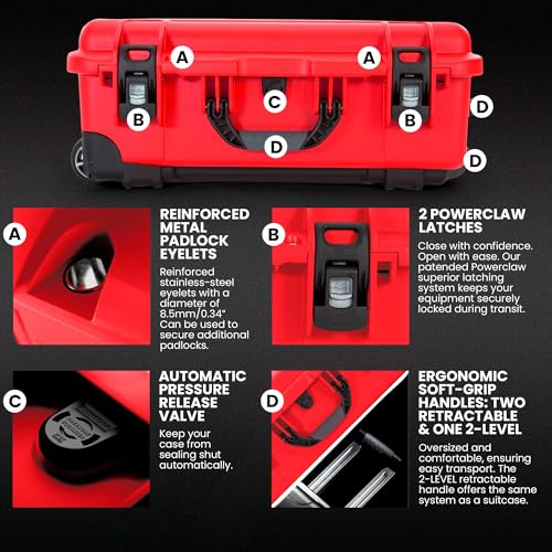 NANUK 935 Pro Photo Kit – Waterproof Travel Camera Hard Case with Padded Dividers and Wheels, 22” x 14” x 9” - Dustproof and Impact Resistant, Airline Carry-On Approved – Red | 22 X 14 X 9 in Exterior, Padded Divider Plus Lid Organizer, Nk-7 Resin, Polyur