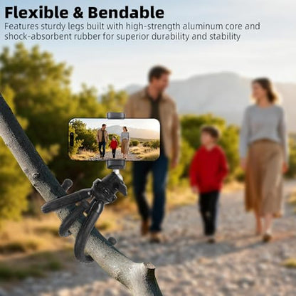 Flexible Tripod for Phones & Camera, Mini Phone Tripod Stand with Remote & Phone Holder for Video Recording, Compatible with iPhone GoPro Insta360 X5 DJI Osmo Pocket 3 Canon Nikon Sony Camera