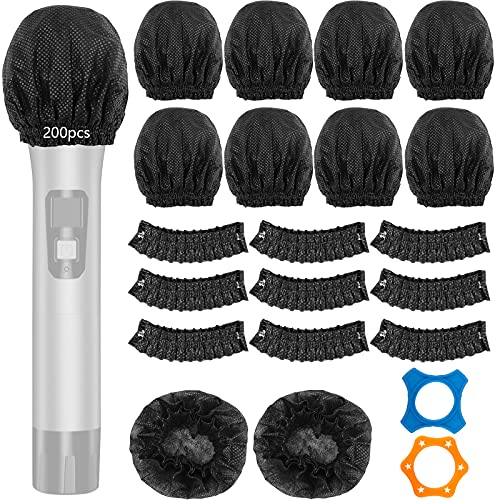 Disposable Microphone Cover,200pcs 3.35" Large Size Karaoke Mic Cover with 2 PCS Mic Ring,Chromlives Non-Woven Elastic Band Handheld Mic Windscreen Cover for KTV,Recording,Stage,Interview - color: Disposable Mic Cover