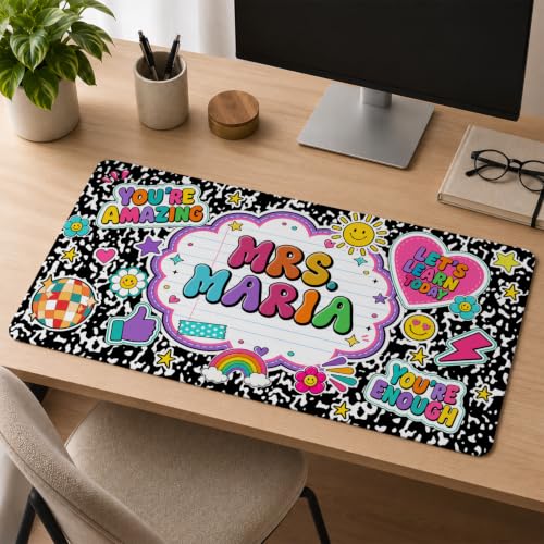 Teacher Desk Mat and Wrist Rest Set - Composition Book Large Mouse Pad with Ergonomic Keyboard Support, Cute Classroom Decor, Appreciation Gift (Style 7) - color: Style 7