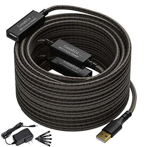 Active USB Extension Cable 150 Feet, USB 2.0 A Male to Female Repeater Cord, with 3 Extension Chipsets Signal Booster, 22AWG Tinned Pure Copper, (AC Power Supply Included) - size: Active 150FT