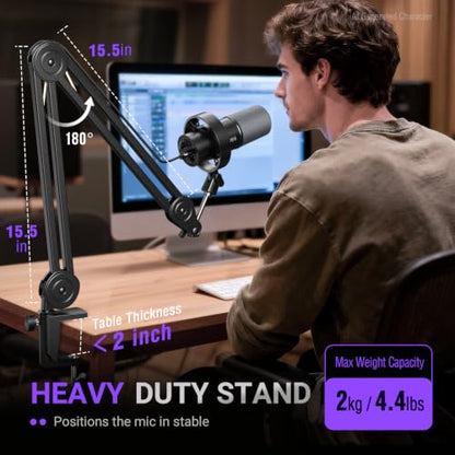 FIFINE Dynamic Podcast Microphone Set with Boom Arm Stand, Studio XLR/USB Microphone for Recording Vocal Streaming, Metal Mic with Mute Tap, Headphone Jack, Heavy Duty Boom Arm-K688T - size: K688T Black