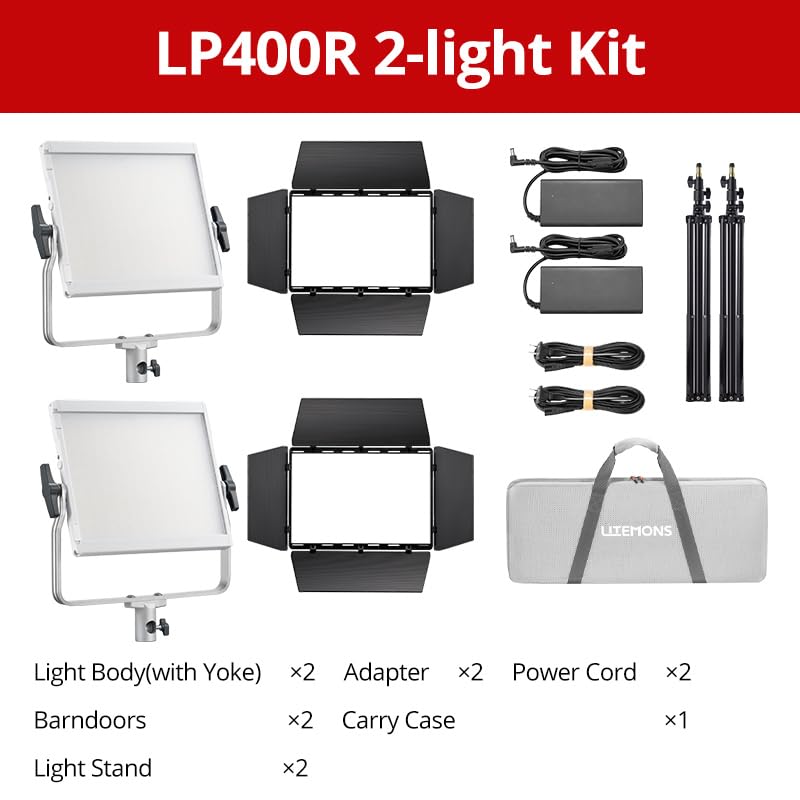 Godox LP400 RGB LED Panel Video Light Kit with App Control&Stand/Bag, 2 Pack 36W Studio Lights with 1800K-10000K/CRI 96+/TLCI 96+/14 FX Modes for Game Streaming YouTube Photography (2 Pack) - color: 2 Pack
