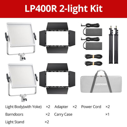 Godox LP400 RGB LED Panel Video Light Kit with App Control&Stand/Bag, 2 Pack 36W Studio Lights with 1800K-10000K/CRI 96+/TLCI 96+/14 FX Modes for Game Streaming YouTube Photography (2 Pack) - color: 2 Pack