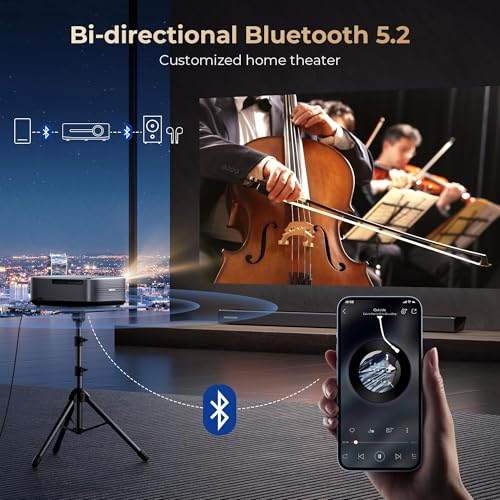 [2500 ANS ＆ 50W] Alvar Outdoor Projector 4K Support with WiFi 6 and Bluetooth, dbx-tv Sound, Built in NetfIix App & DoIby Audio Proyector, Auto Focus & Keystone Smart for Soccer Match