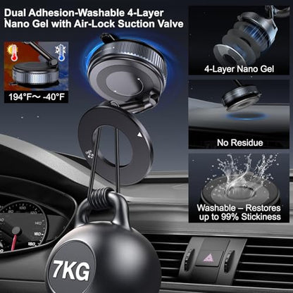 Jikasho Vacuum Magnetic Car Phone Holder for Magsafe, Hands-Free 360° Adjustable Suction Cup Phone Mount for Car/Gym/Mirror/Smooth Surface, Compatible with iPhone & Android (Stellar Gray) - color: Stellar Gray