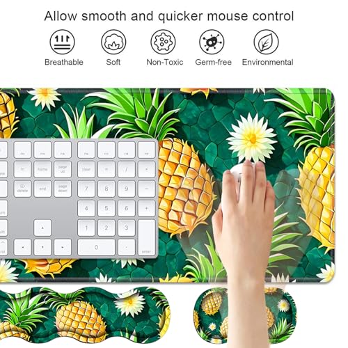 4 in 1 Ergonomic Keyboard Wrist Rest & Mouse Pad Wrist Rest Set, Large XXL Gaming Desk Mat 31.5"x 11.8" with Non-Slip Base, Memory Foam for Home Office Study Gaming, Pineapple - color: Pineapple