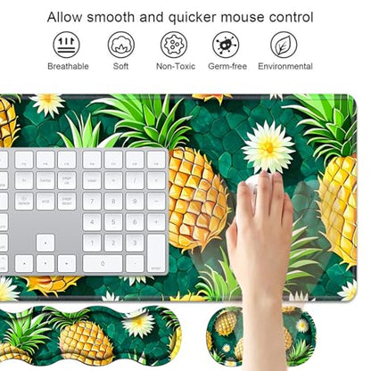 4 in 1 Ergonomic Keyboard Wrist Rest & Mouse Pad Wrist Rest Set, Large XXL Gaming Desk Mat 31.5"x 11.8" with Non-Slip Base, Memory Foam for Home Office Study Gaming, Pineapple - color: Pineapple