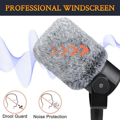 SOULWIT Microphone Furry Windscreen for RØDE (Rode) PodMic Cardioid Dynamic Broadcast, Wind Muff Pop Filter Mic Cover - Gray