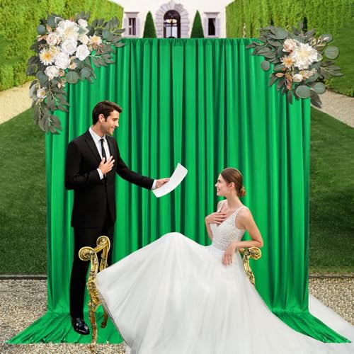 10ft x 7ft Grass Green Backdrop Curtains for Parties, Fabric Satin Background Curtain with Rod Pockets for Weddings, Birthday, Baby Shower, Photography, Graduation Party Backdrop Drapes, 2 Panels - color: Grass Green