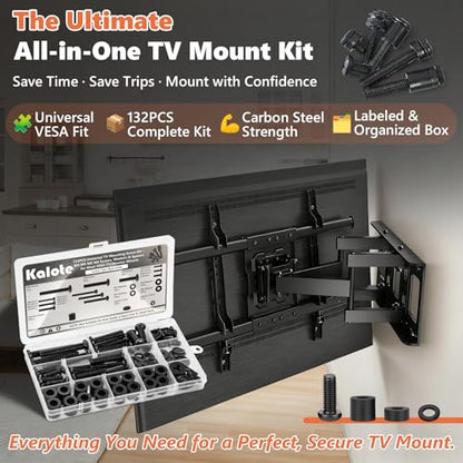 132Pcs Universal TV Mounting Hardware Screws Kit Set M4-M8 | Black Screws, Washers & Spacers, VESA Mount Replacement Screws, Fits Most TVs/Monitors up to 80",Organized Storage Case - color: Black
